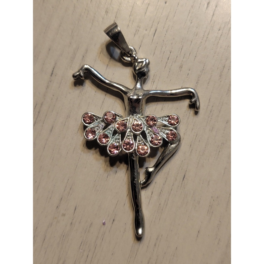 Ballerina Ballet Dancer Pendant Necklace Charm Silver Tone